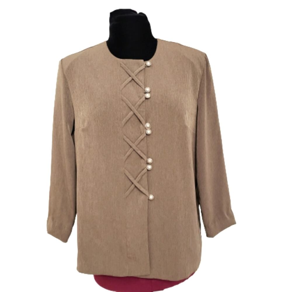 Vintage Dress Savvy Olive Green Button Front Tunic Top Plus Petite 14